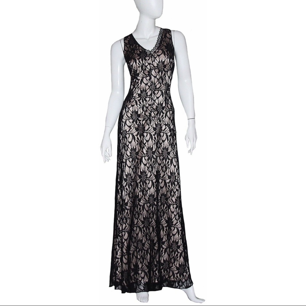 Adrianna Papell Dress NWT Sz Small Maxi Black Lace